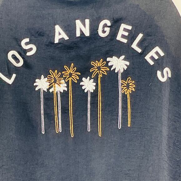 ABOUT A GIRL Black & Cream 'LOS ANGELES' Embroidered Palm Trees Bomber Jacket S - Picture 4 of 12